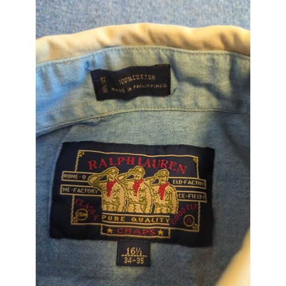 Ralph Lauren Chaps Vintage Long Sleeve Button Up Shirt Mens 16.5 34/35 - Picture 2 of 4